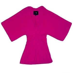 Moon Katz Hot Pink Deep V Neck Stretch Kimono Tunic Top